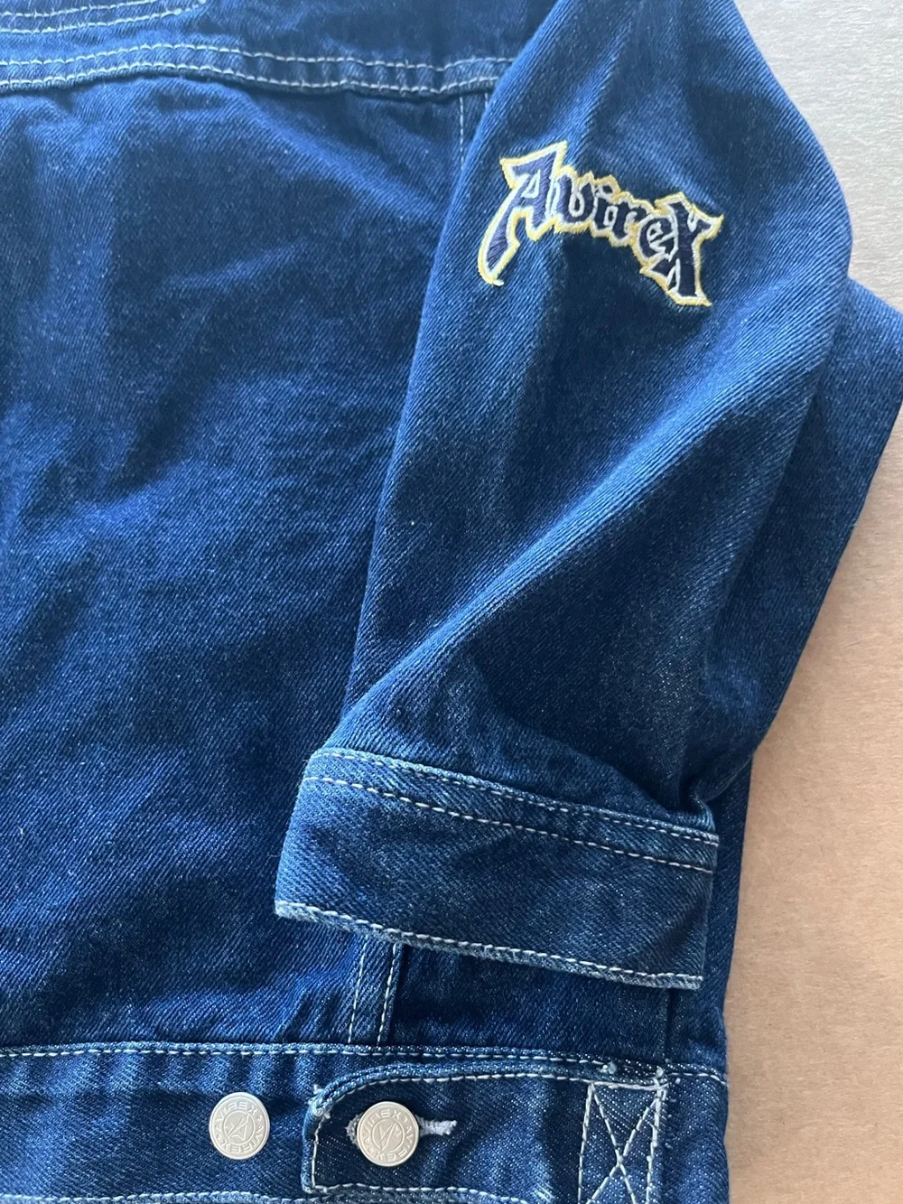 Avirex Kids Denim Trucker Jacket Size 4 Embroidered Logo Dark Wash Vintage Y2K